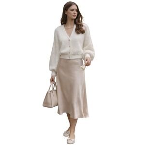 Sweet‎ Lemon Cardigan M White Fuzzy Knit Pearl Button Soft Girl Cozy Sweater